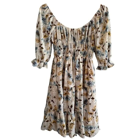 Liberty Love Womens Smocked Milkmaid Dress Size M Floral Cottage Prairie Boho - Picture 3 of 9